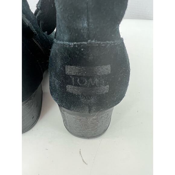 Toms Ankle Black Suede Low Heel Short Western Comfort Booties Size 6 - Picture 5 of 8
